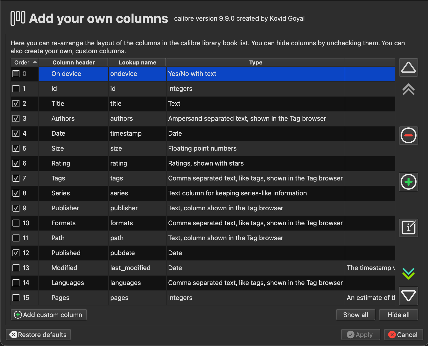 Add your own columns