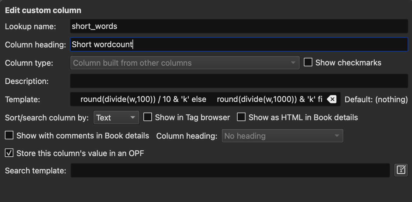 Creating a template column