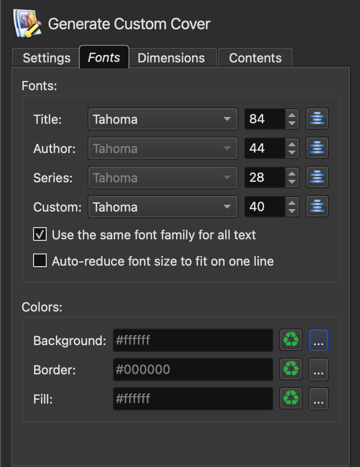 Generate Cover — Fonts tab