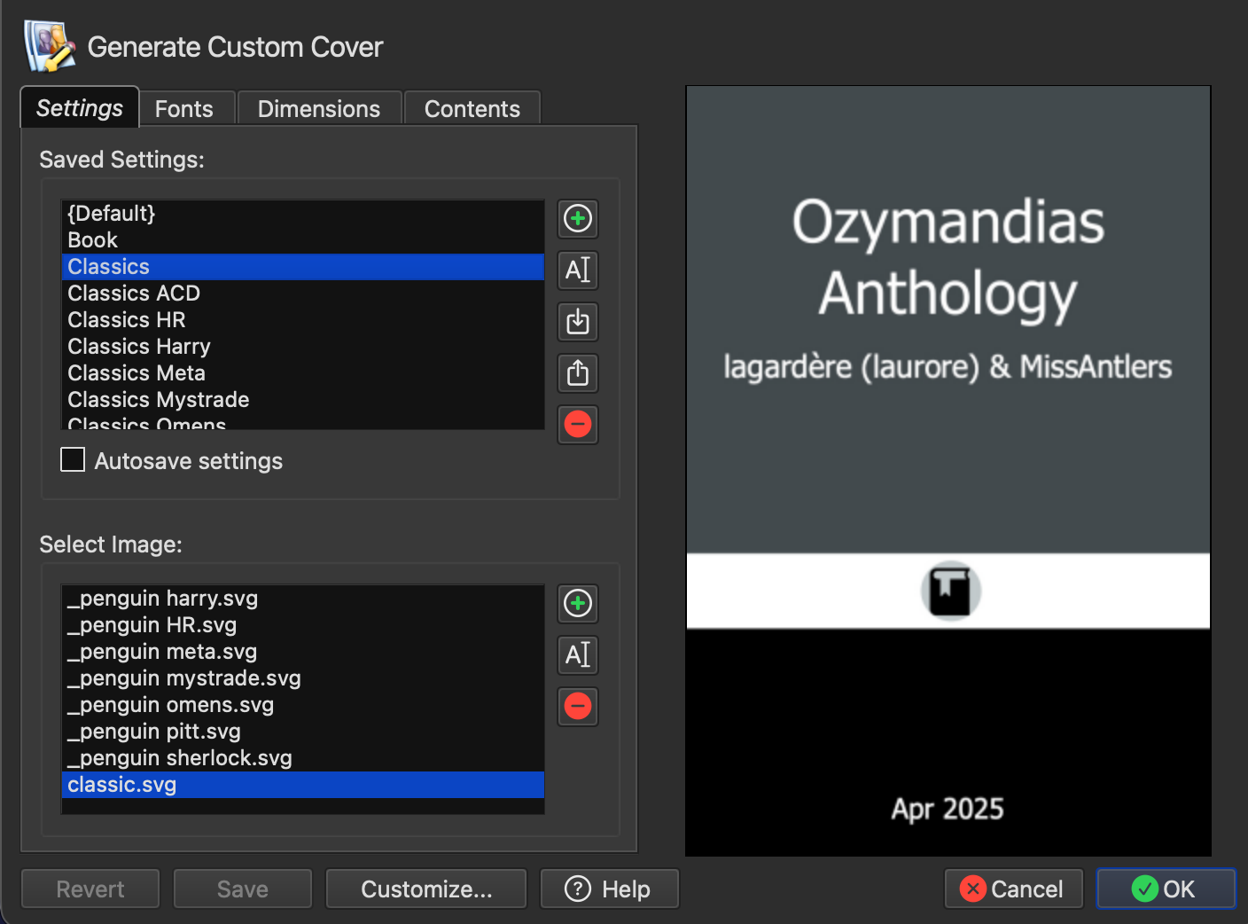 Generate Cover — Settings tab